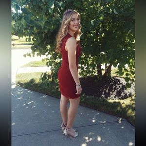 Red Lace Mini Prom Dress